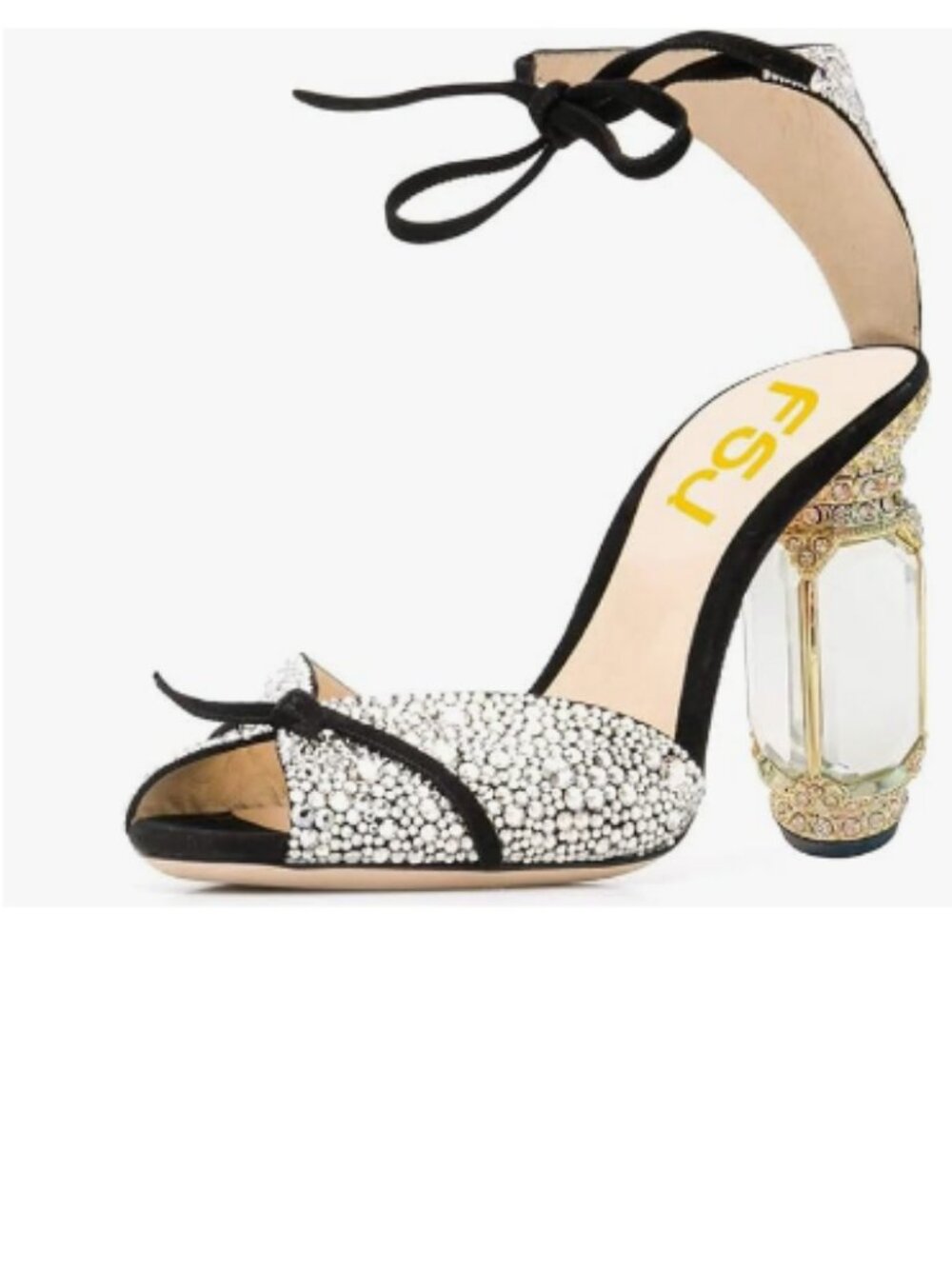 FSJ Glitter Open Toe Stylish Sandals Ankle Strap Chunky High Thick Heels Shoes